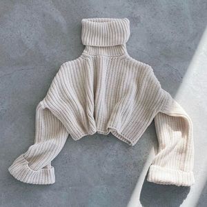 PIRAL Cream Turtleneck Cropped Sweater